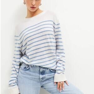 Reformation Recycle 100% Cashmere Luxrury Sailbor Parisian Blue Striped Sweater